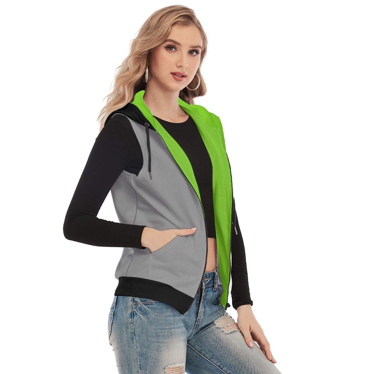 All-Over Print Women's Sleeveless Hoodie With Zipper Closure