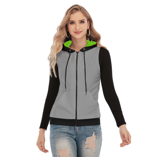 All-Over Print Women's Sleeveless Hoodie With Zipper Closure